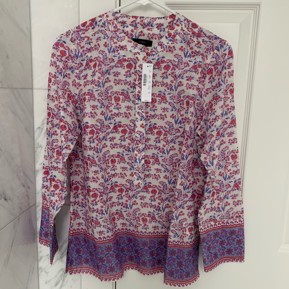 J.Crew Floral Block-Print Tunic Blouse